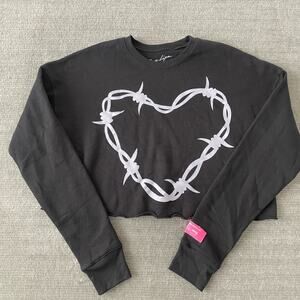 Dua Lipa Sweater Barbed Wire Heart Black Crop Sweatshirt Womens M Cropped Soft